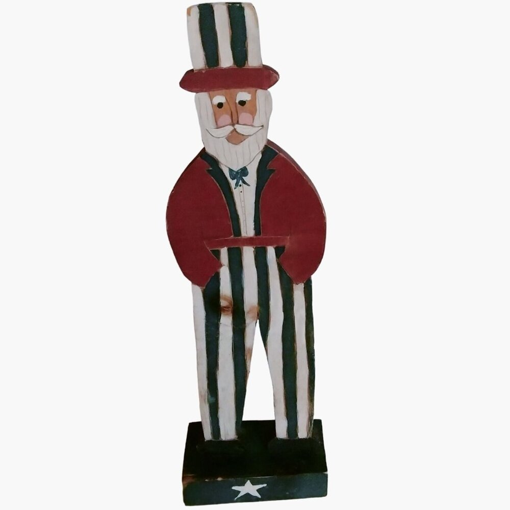 Handcrafted Wooden Uncle Sam Folk Art Patriotic Americana Decor 22 inch Tall